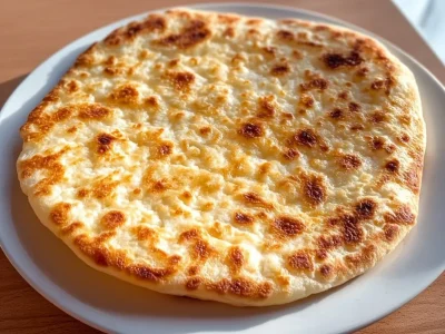 Cottage cheese flatbread recipe with toppings on a wooden board