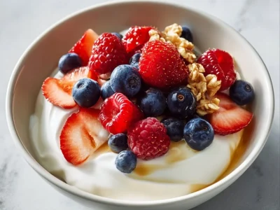 Cottage Cheese Hot Honey Bowl with drizzled honey and toppings
