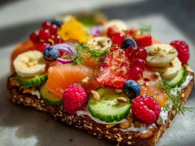 Cottage Cheese Toast Ideas topped with fresh vegetables and herbs