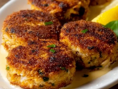 Delicious crab cakes served with a tangy lemon aioli dipping sauce