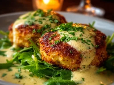 Creamy Chicken Pillows with Parmesan Sauce ready to serve on a plate