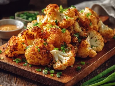 Crispy air-fried cauliflower wings served with dipping sauce