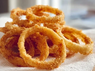 Crispy air fryer onion rings served on a plate