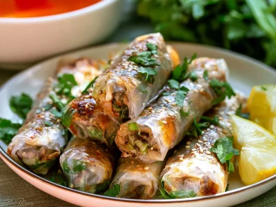 Crispy rice paper rolls filled with high protein ingredients
