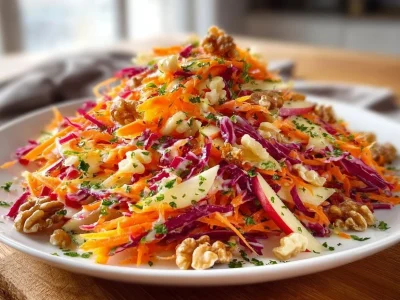 Crunchy apple carrot salad with creamy citrus dressing in a bowl