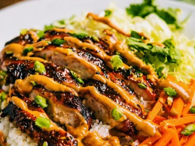 Flavorful Grilled Chicken Rice Bowls with fresh vegetables and delicious toppings.