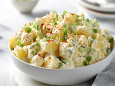 Delicious creamy potato salad in a bowl, perfect for gatherings.