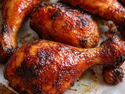 Juicy BBQ Chicken Drumsticks grilled to perfection with a crispy skin and BBQ sauce.