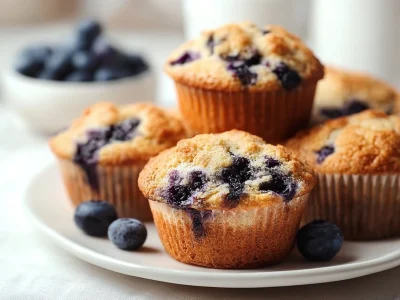 Homemade diabetic blueberry muffins with fresh blueberries