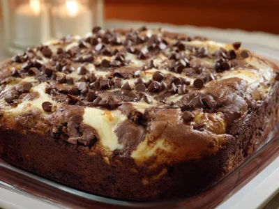 Delicious Earthquake Cake with a rich chocolate flavor and cream cheese topping