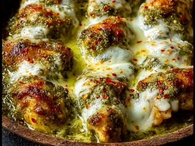 Delicious pesto baked chicken with four simple ingredients