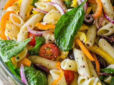 Fresh Lemon Herb Pasta Salad with chickpeas, herbs, and lemon vinaigrette.