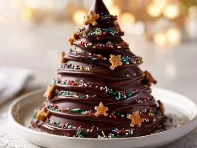 Delicious Express Chocolate Christmas Trees decorated for the holiday season.