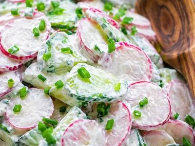 Fresh Radish and Cucumber Salad with dill and lemon dressing