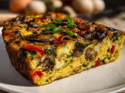 Delicious garden veggie frittata with fresh vegetables and eggs.