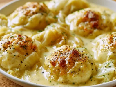 German Cabbage and Dumplings served on a plate with garnishes