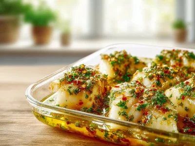 Delicious gluten-free Mediterranean baked cod with lemon and garlic