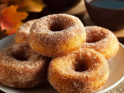Gluten-free pumpkin donuts topped with cinnamon sugar