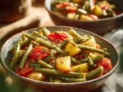 Greek Green Beans Fasolakia dish with spices and herbs