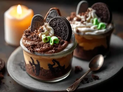 Haunted Graveyard Pudding Cups are fun Halloween desserts.