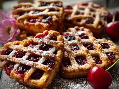 Heart-shaped cherry pie with a golden crust and vibrant cherry filling