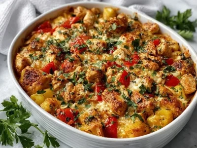 Hearty Mediterranean Chicken Casserole with vegetables and spices