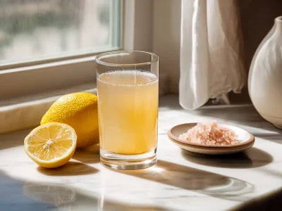 Himalayan pink salt weight loss recipe drink in glass with lemon
