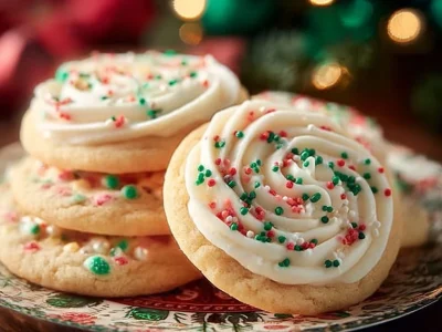 A variety of decorated holiday cookies on a festive table.