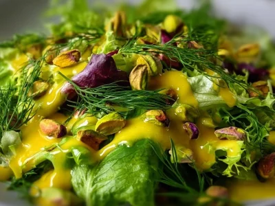 Homemade lemon vinaigrette dressing in a jar with fresh lemon slices