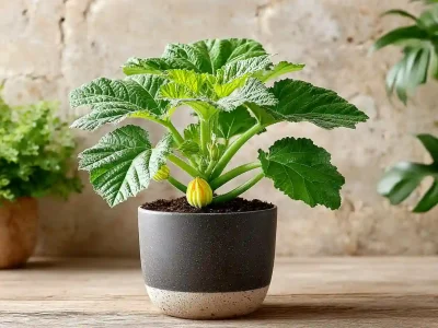 how to grow zucchini in a pot with vibrant leaves on an urban balcony