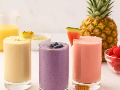 How to make a smoothie served in clean glasses with fresh fruit