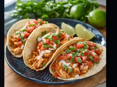 Instant Pot chicken tacos served on a plate with toppings