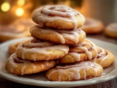 Freshly baked cinnamon roll cookies on a cooling rack