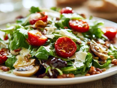 Colorful Italian Salad with fresh vegetables and dressing