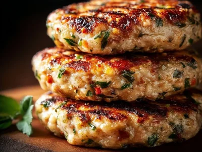 Juicy Greek chicken burgers with tzatziki sauce on a grill plate
