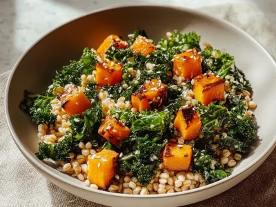 Kale and Sweet Potato Wild Rice Bowl packed with nutrients and colorful vegetables