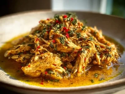 Creamy cheesy keto chicken dish garnished with herbs