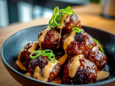 Delicious Korean BBQ Meatballs served with a spicy mayo dip.