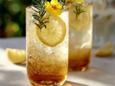Korean Green Plum Maesil Ice Tea in a glass with fresh plums garnish