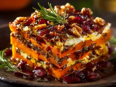 Delicious layered vegetable lasagna with colorful vegetables and cheese