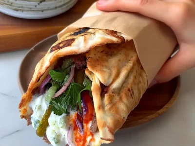 Lebanese Beef Wrap: Easy Kofta-Style Flatbread with Tzatziki Crispy Lebanese wrap with creamy center and golden grilled edges