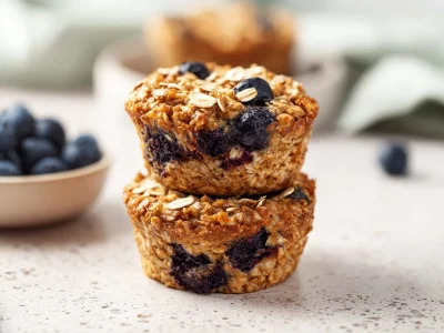 Lemon blueberry baked oatmeal cups served on a plate