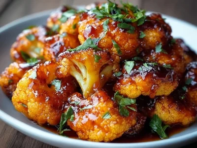 Maple Sriracha Cauliflower dish garnished with fresh herbs