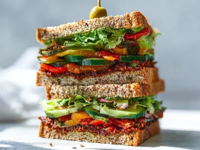 Mediterranean roast vegetables sandwich with colorful roasted veggies