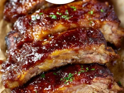 Delicious melt-in-your-mouth oven baked barbecue ribs served with sauce