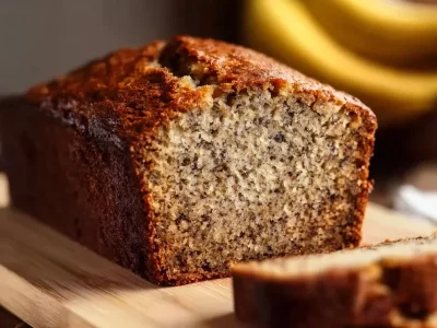 Moist easy diabetic banana bread with ripe bananas and healthy ingredients