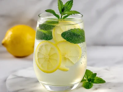 Zepbound natural recipe drink with lemon, mint, and ice in a glass