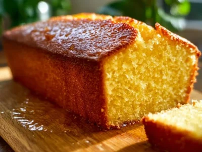 Sliced orange loaf cake on a plate with fresh oranges