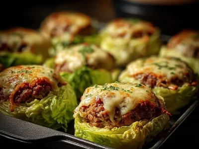 Oven-baked cabbage burgers on a plate garnished with fresh herbs