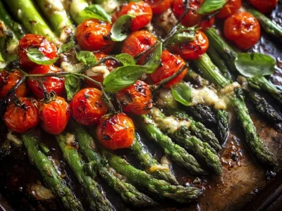 Parmesan Roasted Asparagus garnished and ready to serve